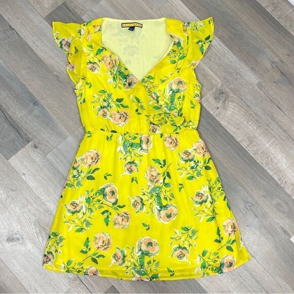 Prince & Fox Aeropostale Floral Ruffle Surplice Dress Yellow Peach Medium - Picture 12 of 13